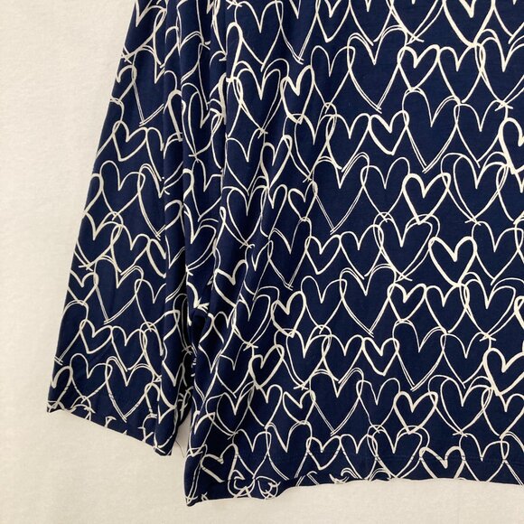 New LOFT size XL Navy White Heart Print Stretch Knit Novelty Long Sleeve Top - Picture 4 of 9
